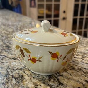 Vintage Hall's China Jewel Tea Autumn Leaf Covered Grease Jar (or sugar bowl).